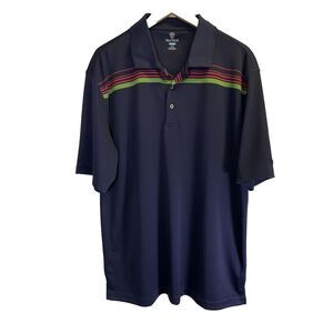 Pro Tour Polo Shirt Men's Size XL Modern Fit Short Sleeve Navy Striped Golf Logo